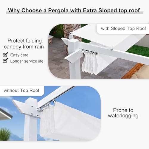 PURPLE LEAF 10' x 13' Outdoor Aluminum Pergola White Heavy-Duty Retractable Pergola Patio Metal with Double Sun Shade Canopy for Gardens Deck Backyard, White