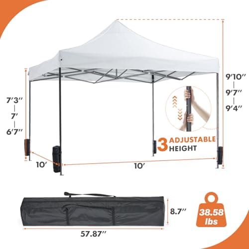 DUMOS Canopy Tents 10x10 Heavy Duty with Sand Bags, Pop Up Canopy for Vendor Market,Parties,Backyard with Carrying Bag, Waterproof Portable Tent Pop Up Shade 10FT WH