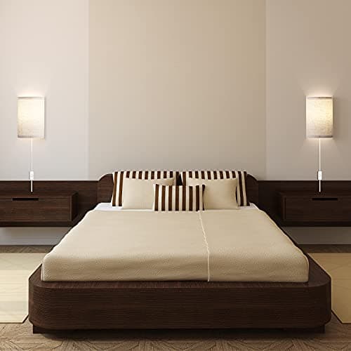 AVV Wall Sconces Set of Two, Wall Lamp Plug in with On/Off Switch, 2700K 4000K 5000K Selectable, Wall Lights for Bedroom, Living Room, Wall Decor for Bedroom, Fabric Linen Lamp Shades