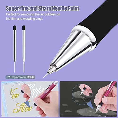 Weeding Pen for Vinyl, Precision Pin Pen Weeding Tool with 2 Metal Refills, Retractable Air Release Pen Craft Vinyl Weeding Tool for Vinyl Wall Decal HTV Car Film, Fuchsia