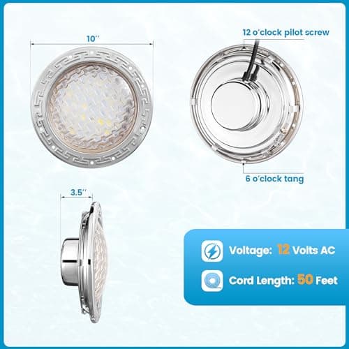 SURAIELEC 12V AC Pool Lights for Inground Pool, 10 inch Underwater Pool Light Replacement, 35W LED, 3000LM, 6000K Cool White, Swimming Pool Light for Pentair Wet Niches, 50FT Cord