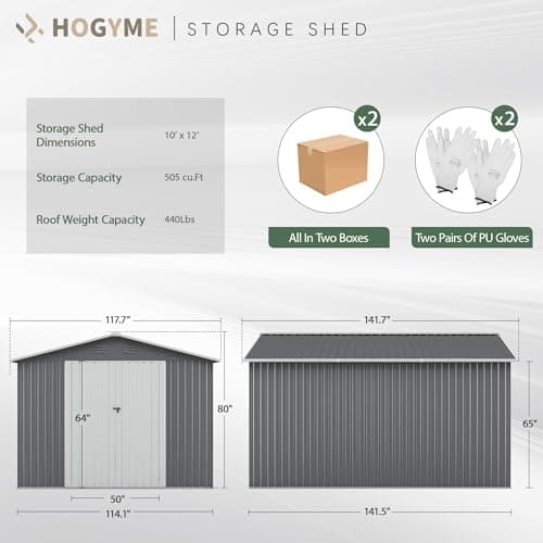 10 x 12 FT Outdoor Storage Shed, Large Metal Tool Sheds with Updated Frame Structure and Lockable Doors, Garden Shed for Backyard Garden Patio Lawn, Grey