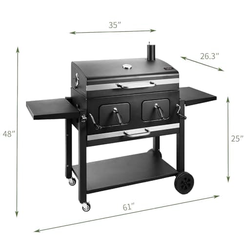Kenadne Charcoal Grill Outdoor BBQ Grill, Extra Large Cooking Area 794 Square Inches with Two Individual & Adjustable Charcoal Tray, Foldable Side Tables for Outdoor Cooking grill Backyard
