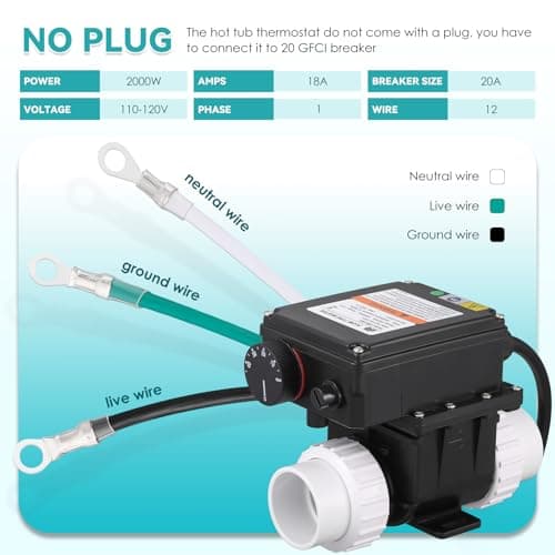 Mxmoonant Hot Tub Thermostat, 2KW 110V Spa Bathtub Heater Thermostat with Temperature Control for 400 Gals Hot Tub, Whirlpool Bathtub, Spa, Small Pool (No Plug)