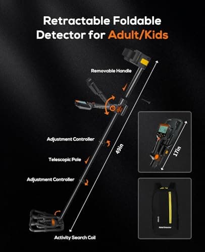 Metal Detector for Adults Waterproof - 2000mAh Chargeable Professional Cordless Gold Detector with LCD Display, Retractable Foldable Higher Accuracy Metal Detector with 10" IP68 Coil - Orange
