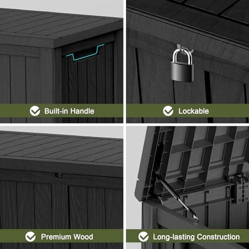 121 Gallon Outdoor Deck Box,Storage Lockable Waterproof Patio Furniture,Garden Tools,Cushions,Pool Accessories Outside Storage Resin Box(Black)