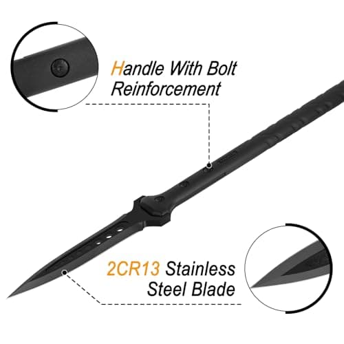 Kalkal Hunting Spear, 2Cr13 Double Edged Stainless Steel Survival Spear, Nylon-Fiberglass Tactical Throwing Spear Handle, Tactical Spear with Secure Sheath for Camping, Outdoor
