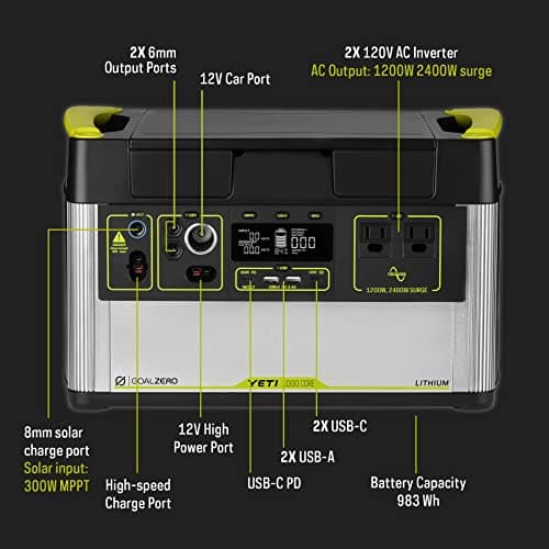 Goal Zero Yeti 1000 Core Portable Power Station, 1,000 W, Solar-Powered Generator (Solar Panel Not Included), USB-A/USB-C Ports and AC Outlets, Power for Camping (Yeti 1000 Core)