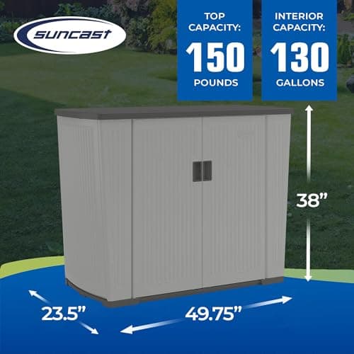 Suncast Outdoor Storage Shed for Patio and Garden, Backyard Oasis, 130 Gallon, Dove Gray