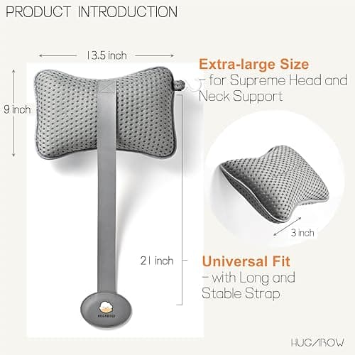 2-Pack Large Pillow for Hot Tub (Grey), Spa, and Chaise Lounge - Universal Headrest & Neck Support Cushion, Adjustable Height with Long Strap, Easy Drying with Hook (2-Pack)