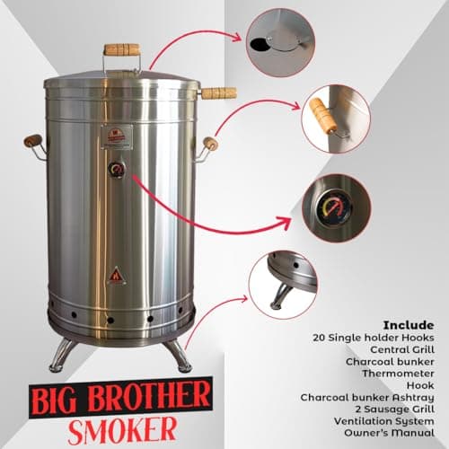 (50 Pound) Stainless Steel Barrel Charcoal Smoker – Ultimate BBQ for Wood & Charcoal Grilling – Perfect for Smokers, Barbeque Grill Enthusiasts & Outdoor Cooking, Vertical Smoker.