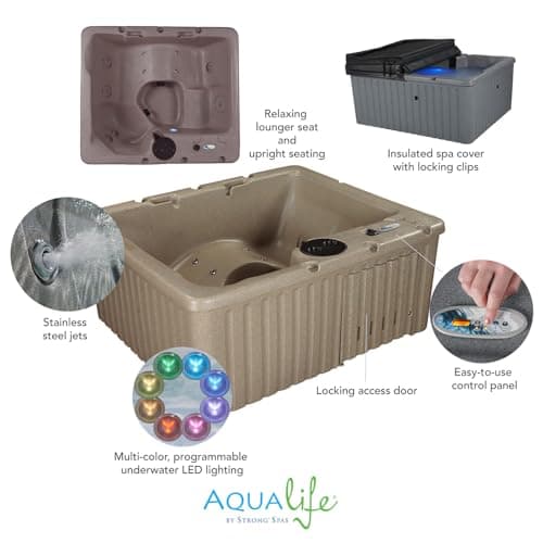Aqualife Current Outdoor Hot Tub, Free Extras, Fits 4-Adults, Plug and Play Spa, Free Cover Included, Made in USA