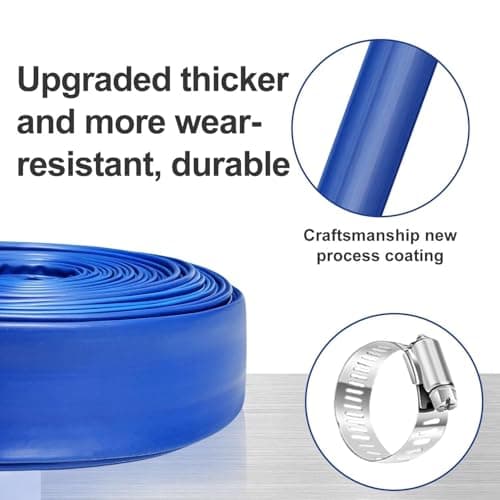 PVC Drain HOSE 2"*100ft, Pool Backwash Hose, Heavy Duty Reinforced Blue PVC Lay Flat Water, For Swimming Drain Pools and Clean Filters, with 2 Clamp