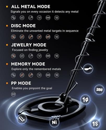 SUNPOW Metal Detector for Adults Professional - High Accuracy with 12" Waterproof Coil, 2x Backlit LCD Display, Advanced DSP Chip, 5 Modes, Adjustable Length (19"-59"), Sturdy Spiral Structure -OTMD14