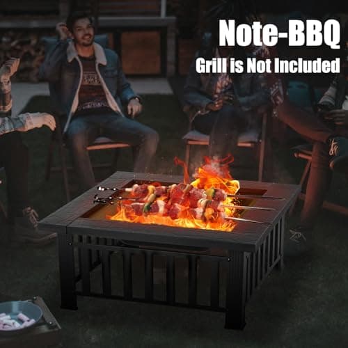 32 inch Fire Pit, Square Outdoor Fire Pit Table with Spark Screen & Fire Poker, 3-in-1 Multipurpose Firepits for Outside, Fireplace for Yard, Garden, Patio