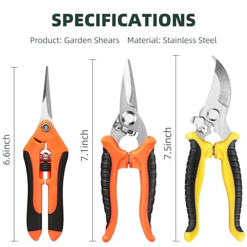 3-Pack Stainless Steel Pruning Shears, Pruning Snips and Clippers for Gardening