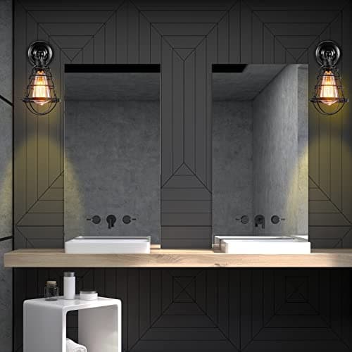 Asnxcju Industrial Wall Sconces Set of Two, Farmhouse Wall Sconce, Vintage Wire Cage Wall Lighting Sconce, Black Wall Lamp Fixture for Bedroom, Headboard, Porch