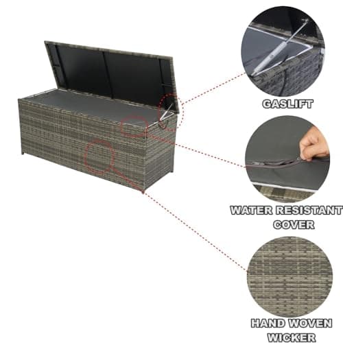 Rattan Outdoor Storage Box with Waterproof Liner, Portable Dual-Purpose Patio Deck Box & Side Table