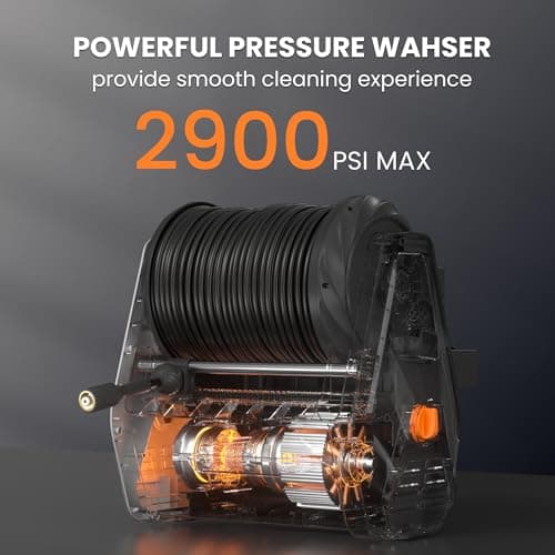 Giraffe Tools Grandfalls Pressure Washer, Max 2900 PSI, 2.2 GPM Electric Wall Mounted Power Washer with 100ft Retractable Pressure Hose, Foam Cannon, 4-Nozzles for Car/Driveways/Patios, Light Silver