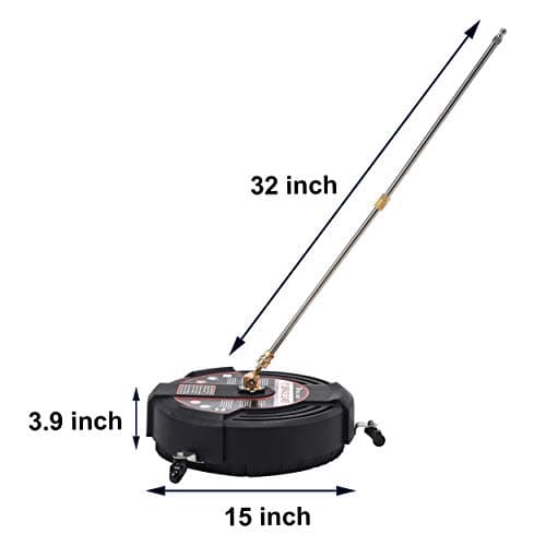 Tool Daily 15 Inch Pressure Washer Surface Cleaner Attachment with Wheels, with 2 Power Washer Extension Wands and 2 Replacement Nozzles, 3600 PSI, Black
