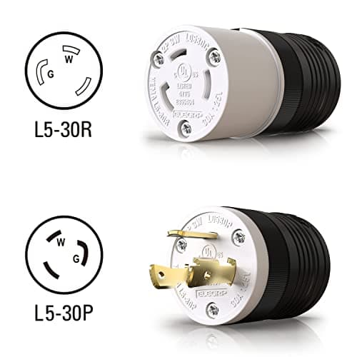 ELEGRP NEMA L5-30R Locking Connector, Generator Twist Lock Adapter Connector, 30 Amp 125V 2 Pole 3 Wire Grounding, Industrial Grade Heavy Duty, UL Listed (1 Pack, Black/White)