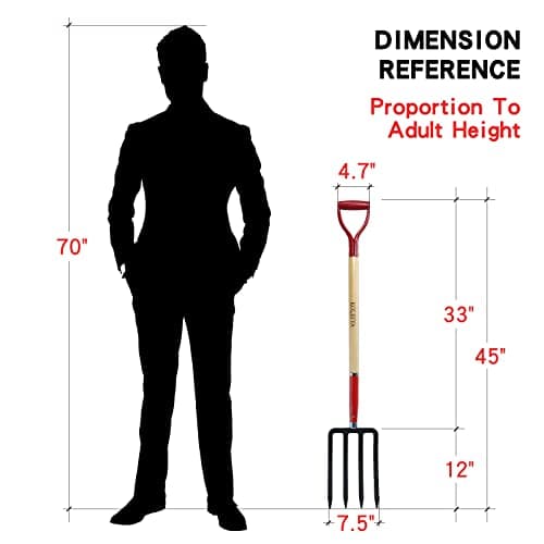 Garden Fork,4 Tine Digging Fork,Pitch Fork for Gardening,Steel Y-Grip,Wood Handel,45Inch