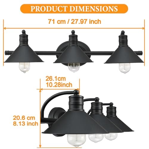3 Light Bathroom Vanity Light Over Mirror - Farmhouse Wall Light for Bathroom Vanity Powder Room, Rustic Gooseneck Barn Style 3 Bulb Wall Sconce Over Kitchen Sink