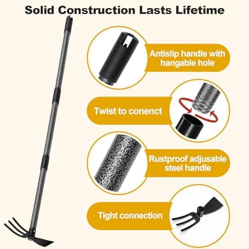 Garden Hoe and Cultivator, Heavy Duty Hand Hoe with Tiller with 31” Long Handle, Cultivator Hoe Garden Tools Durable Cultivator Hoes Rake Fork for Gardening Weeding Planting Loosening Soil