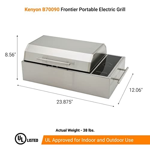 KENYON Frontier Portable Electric Grill, Waterproof Digital Touch Control, UL-Approved For Indoor And Outdoor Use, Stainless Steel, Rust-Proof Grill, Quick Heat Up, Dishwasher Safe, 120V