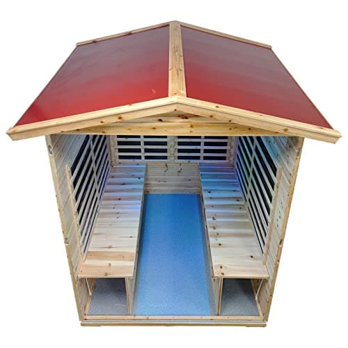 Outdoor Infrared Sauna 4 Person Far Infrared Saunas Low EMF Sauna Room for Home, 2050watt Canadian Hemlock Wooden Large Sauna with Blue-Tooth, 2 LCD Control, 4 Chromo Therapy Lighting