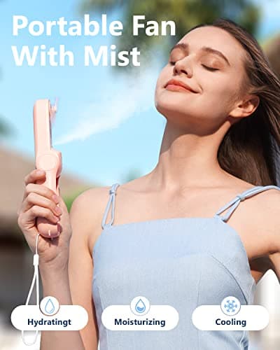SWEETFULL Portable Misting Fan, Handheld Personal Mister, Mini Spray Water Mist, Kids Women Fan For Travel, Outdoors, Hiking, Camping, Home Office (Pink)