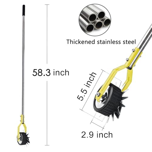 Wheel Rotary Edger Lawn Tool, Grass Edge Trimmer, Sidewalk Manual Lawn Edger, Strong 3 Sections Stainless Steel Handle with Cushion Grip, 58.3-Inch