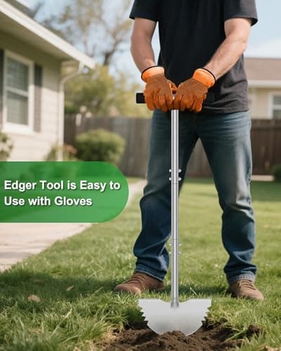 Serrated Edger Lawn Tool - Half Moon Shovel with Softer T-Handle, Lawn Edger for Yard, Garden, Landscaping, Sidewalk, Cable Burial - Ergonomic Design, Rust-Proof, 38 in.