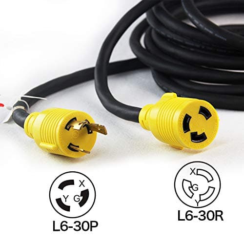 NEMA L6-30P to L6-30R Heavy Duty Generator Locking Power Cord,3X10 Gauge SJOOW Rubber Cable, Generator Lock Extension Cord with UL Listed, Black,250V,30Amp,7500W, 25FT