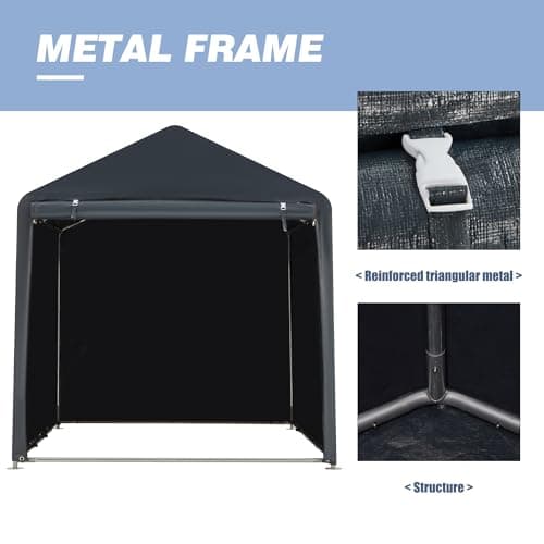 MELLCOM 5 x 7FT Carport Storage Shed, Heavy Duty Outdoor Storage Shed with Rolled up Zipper Door, Carport Canopy for Motorcycles, Bikes and Outdoor Tools