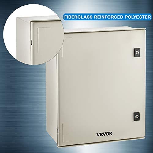 VEVOR Fiberglass Enclosure 19.7 x 15.7 x7.9 Electrical Enclosure Box NEMA 3X Electronic Equipment Enclosure Box IP65 Weatherproof Wall-Mounted Electrical Enclosure with Hinges & Quarter-Turn Latches