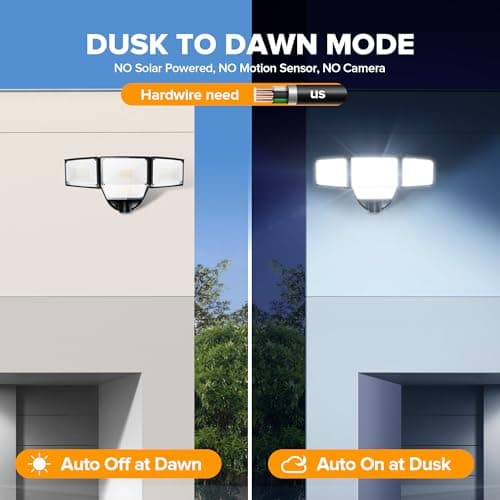 LUTEC 80W Dusk to Dawn Flood Lights Outdoor, 9000LM Super Bright LED Security Light with Photocell, IP65 Waterproof, 5000K Daylight, 4 Heads Floodlight for Garage, Yard (Black)
