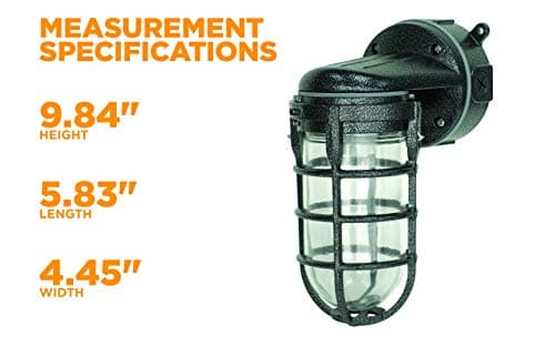 Woods L1707SVBLK Wall Mount Light in Hammered Black Finish Sturdy Die Cast Aluminum Cage; 100 Watt Incandescent; Industrial Design; Suitable for Indoor and Outdoor Use