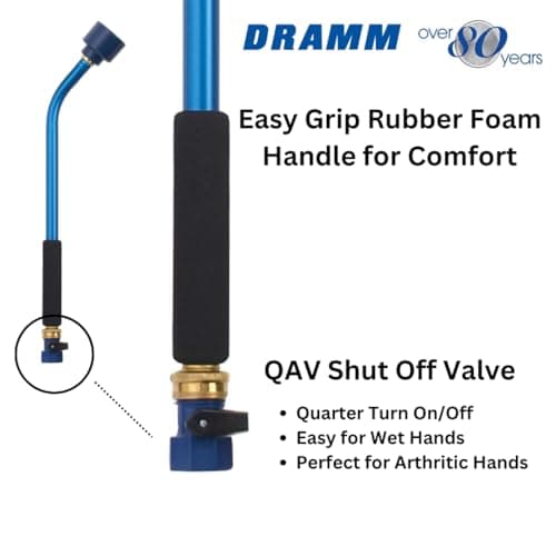 Dramm Sunrise Soft Rain Watering Spray Wand – 36” Long, Blue – Gentle Full-Flow Spray with Shut-Off Valve & 8” Foam Grip – Lightweight & Durable for Gardens, Hanging Baskets & Planters
