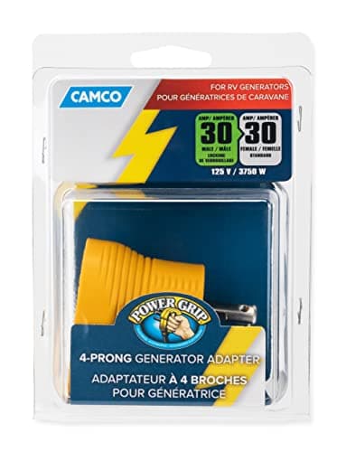 Camco 55338 PowerGrip 30 Amp 4-Prong Generator Adapter, Yellow