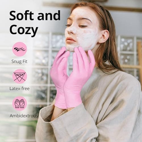 Pink Nitrile Gloves, 3-mil, Industrial Gloves Disposable Latex Free, for Cleaning & Esthetician, Rubber Powder-Free, 100-ct Box (Medium) Medium (Pack of 100)