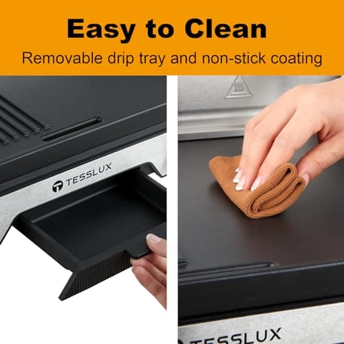 XL Electric Indoor Grill, 20” Non-stick Griddle Combo, 1600W Fast Heating, Dual Temperature Control, Detachable for Easy Cleaning
