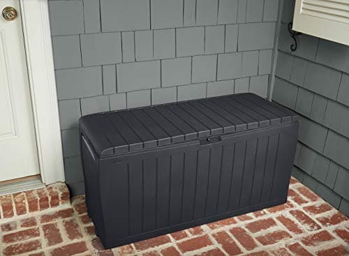 Keter Marvel Plus 71 Gallon Resin Deck Box Organization and Storage for Patio Storage Box Outdoor Cushions, Throw Pillows, Garden Tools and Pool Accessories, Dark Grey