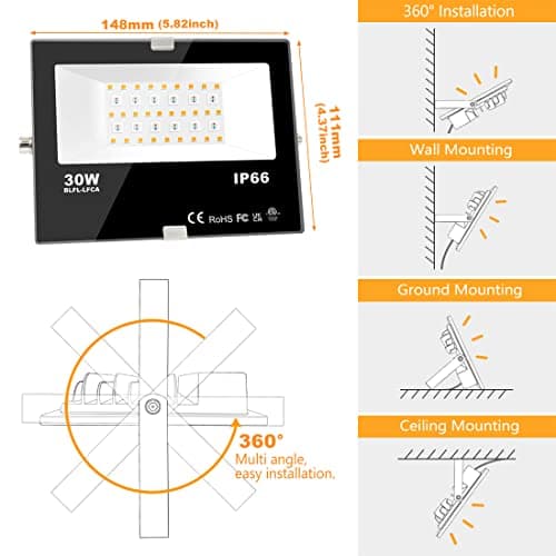 Led Flood Light 30W, 300W Equivalent 3000 LM Outdoor Color Changing Led Stage Landscape Lights, Bluetooth RGBW Smart Floodlights 2700K & 16 Million Colors&Timing& Music Sync, IP66，US 3-Plug (2 Pack)