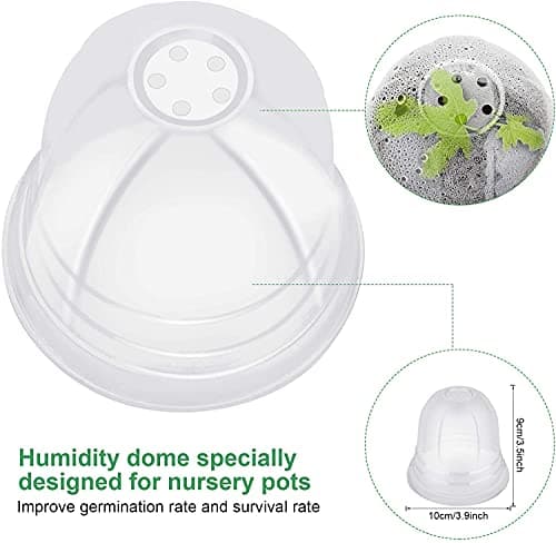 MIXC Plant Nursery Pots with Humidity Dome 4" Soft Transparent Plastic Gardening Pot Planting Containers Cups Planter Small Starter Seed Starting Trays for Seedling with 10pcs Plant Labels，30 Sets