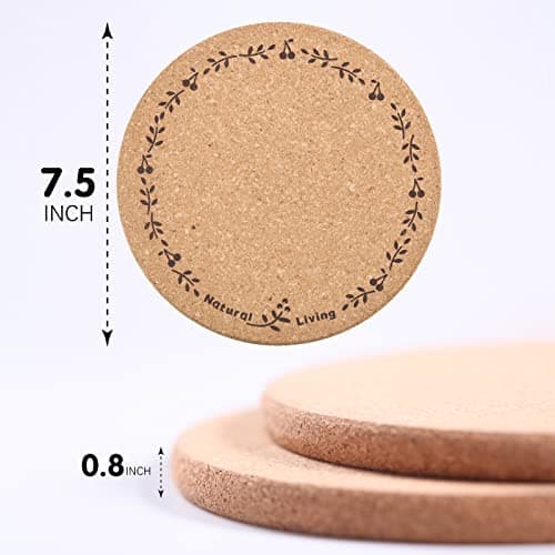 Round Cork Trivets - Hot Pads for Dishes, Pots, Pans & Baking Sheets - Table & Countertop Use