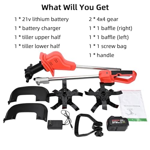 21v Cordless Tiller Cultivator, 300 RPM Tiller Has Battery Capacity Display with 4.0 Ah Battery, 11 in Tilling Width, 8 in Depth Rototiller for Lawn/Gardening/Soil Cultivation by MKMKYEE