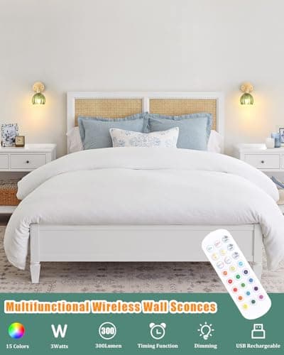 Vintage Battery Operated Wall Sconce with Green Tulip Glass Lampshade Wireless Rechargeable Battery Powered Wall Light with Remote Control for Bedside Bedroom Doorway, Set of 2