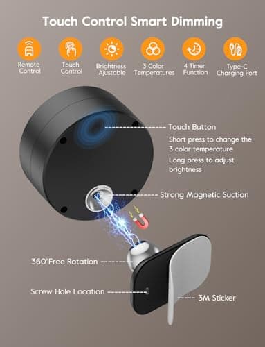 Brightown LED Magnetic Wall Sconce Lights, 2 Pack USB Rechargeable Wall Mounted Lights with Remote, 3 Lighting Colors and Dimmable, 360° Rotation Cordless Wall Mount Lamp for Bedroom, Black