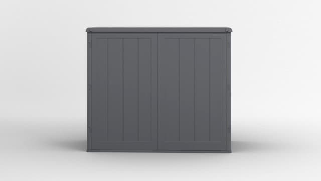 Suncast Backyard Oasis Vertical Deck Box, 195-Gallon Patio Storage Box for Furniture Cushions, Grill Tools, and Pool Accessories, Cool Gray, Made in the USA